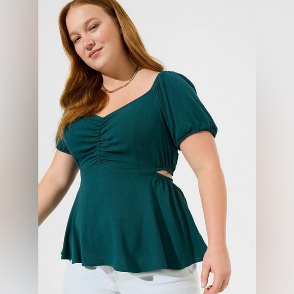 Torrid Babydoll Rayon Slub With Side Cutouts Top 2 2X - Picture 1 of 6